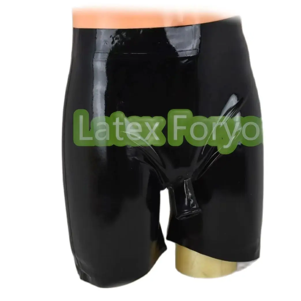 Handmade  Sexy Black Latex Boxer Shorts With Front Half Opened Sheath Elastic  Rubber Underpants Male Sexy Panties Bottoms