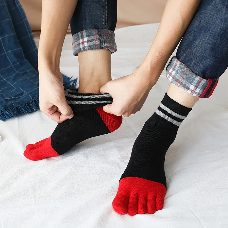 1/4 Pairs Thick 5 Finger Socks Terry Man Winter Cotton Breathable Warm Against Cold Snow Toe Short Floor Sleeping Socks Thermal