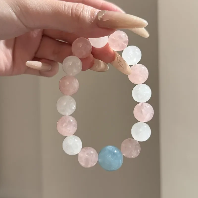 Aquamarine White Ghost Pink Crystal Gentle Design Natural Crystal Bracelet Recruiting Peach Blossoms to Send Friends Jewelry