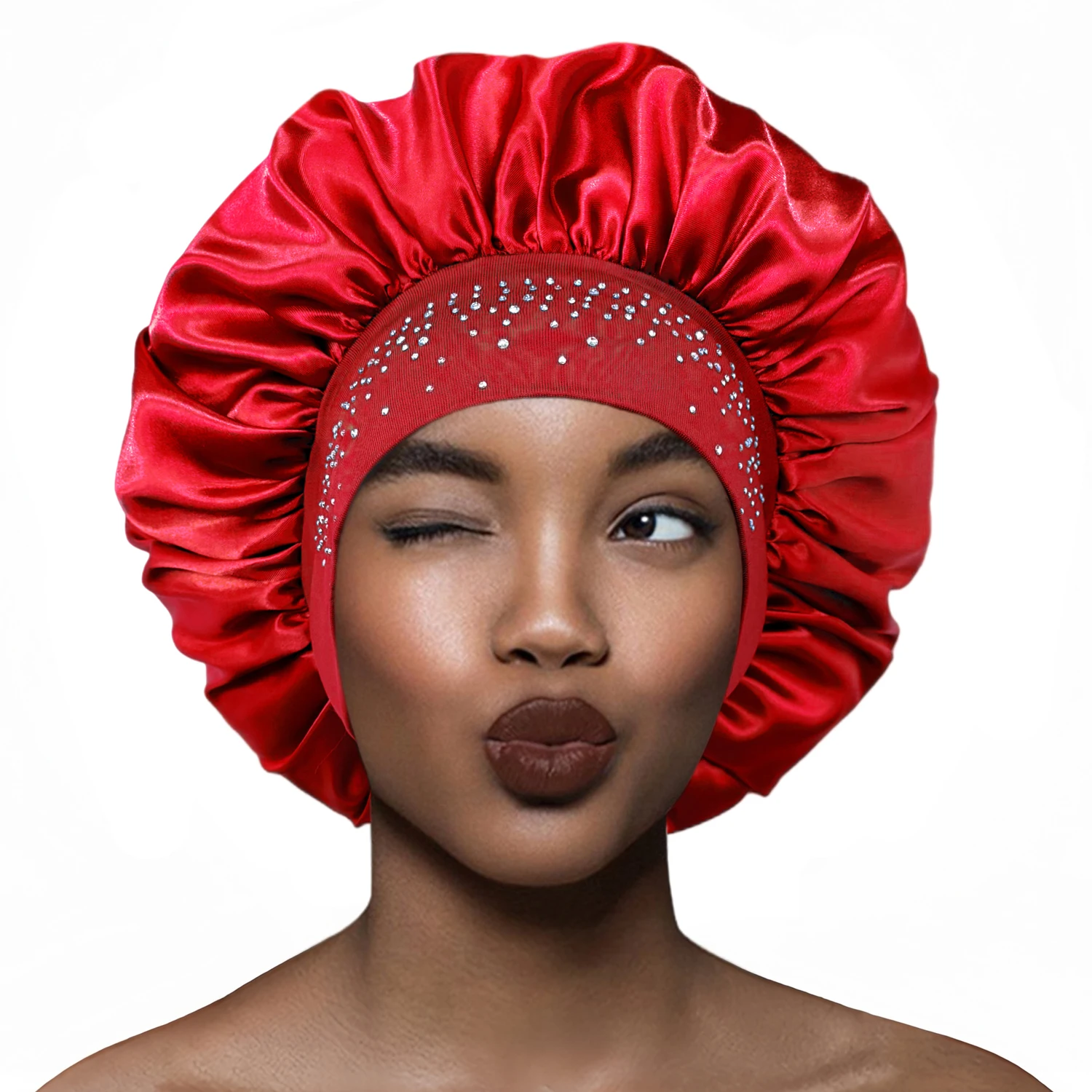 Neue Frauen Satin Strass Schlaf Hut Haar Pflege Salon Make-Up Stirnband Moslemisches Hijab Kopf Abdeckung Motorhaube Dusche Kappe Zubehör – Detail 7