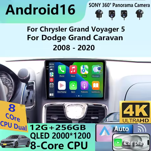 Android 16 Carplay Car Radio For Chrysler Grand Voyager 5 For Dodge Grand Caravan 2008 2011-2020 GPS Multimedia Stereo Head Unit