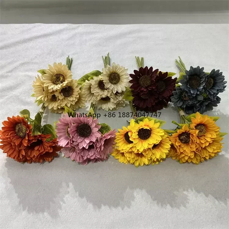 Flowers Artificial Wedding  6-Head Wide Thin Petal artificial Sunflower