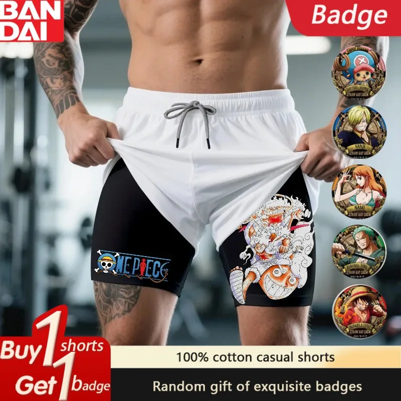 

One Piece Trend Explosion Licensed Y2K Shorts - Double Layer Unisex Street Fashion with Sweat Absorbing Technology & Trendy Look
