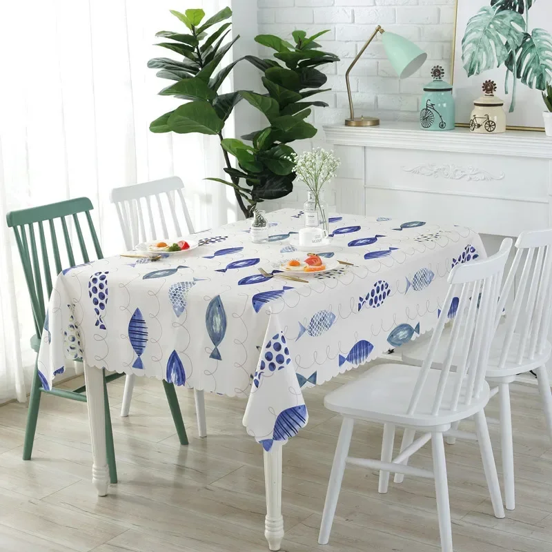 

SCYM-2 Simple Flying Fish Wave Rectangular Polyester Tablecloth Household Waterproof and Oil Resistant Dining Table Cloth