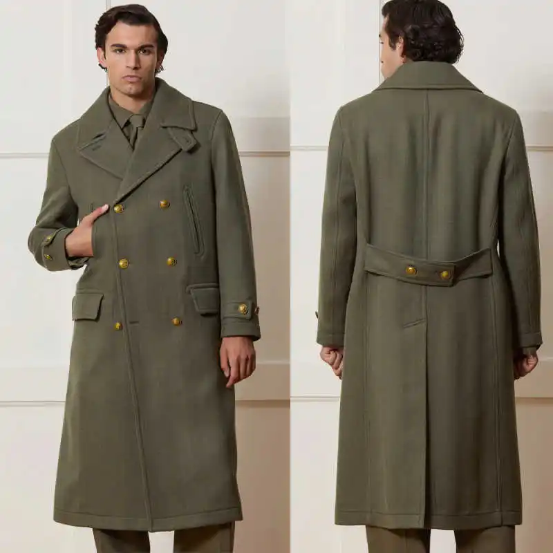 

Casual Men Long Coat Wool Blends Double Breasted Jacket Autunmn Winter Overcoat Outwear Customized One Piece