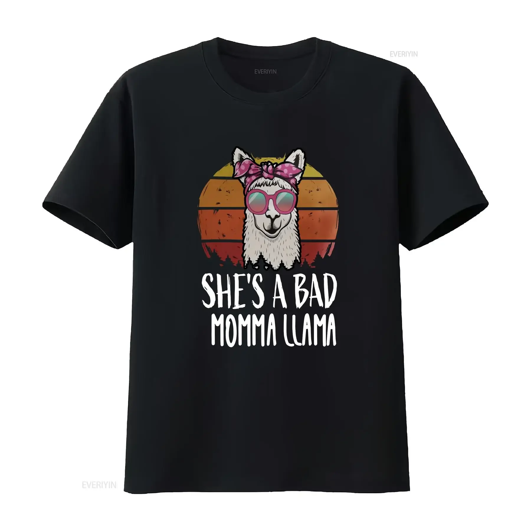 Llama T Shirt with Bandana and Glasses She's a Bad Momma Animals Lovers Cute vintage Washed graphic Casual Stylish Unisex