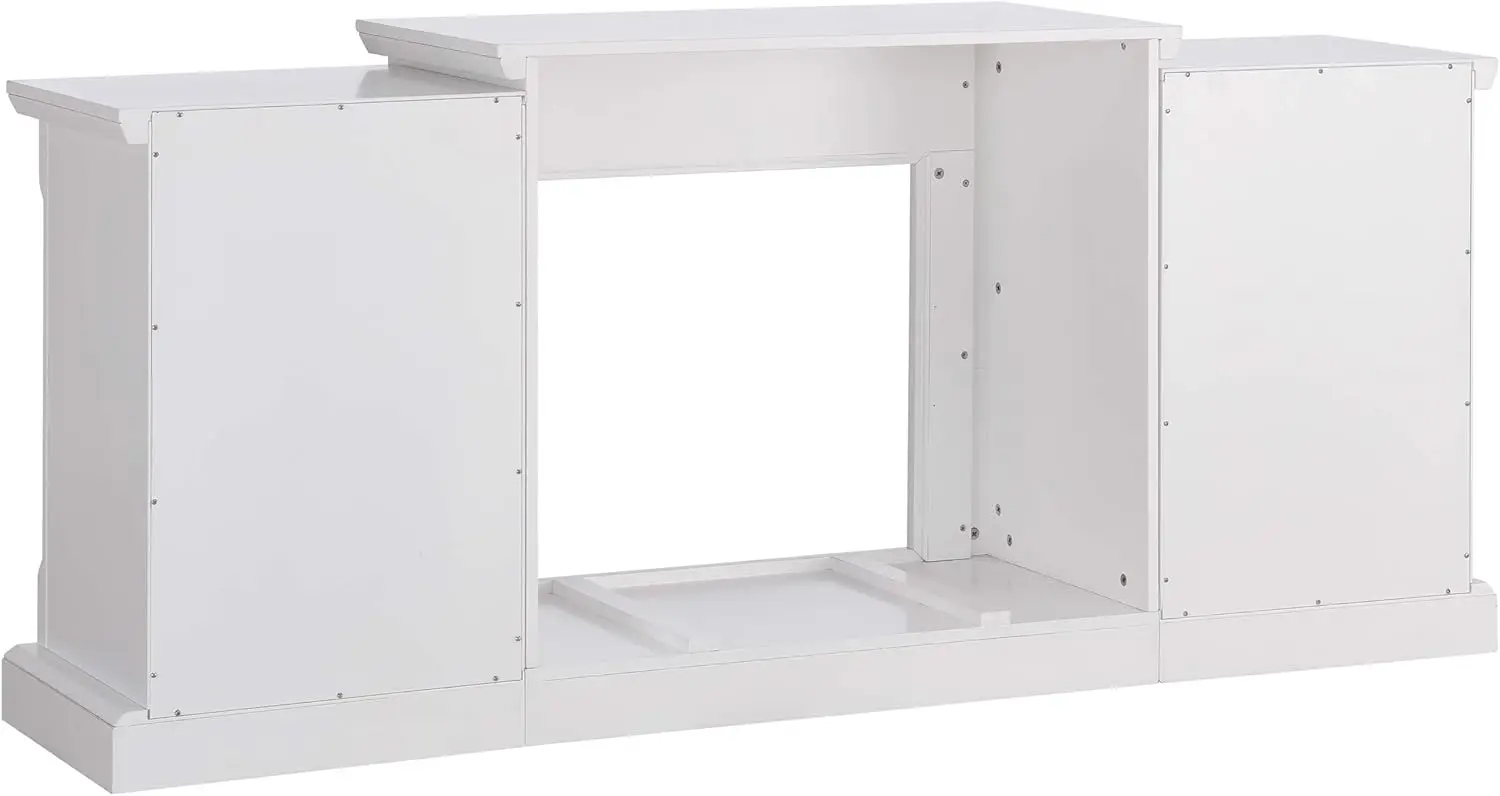 Faux Stone Electric Fireplace with Bookcases, New White  tv table