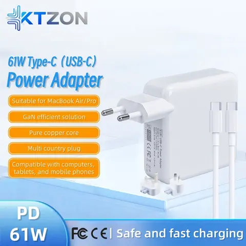 Premium 61W USB C PD Fast Charger Type-C to Type-C - Compatible with MacBook Pro/Air M1/M2,Foldable Plug,Safe Certified Adapter