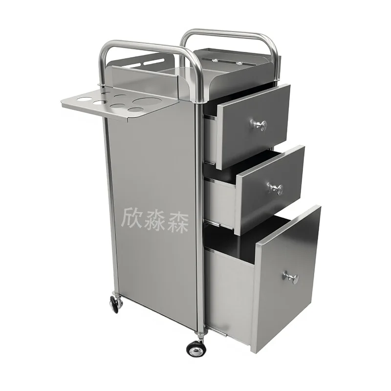 YJQ Barber Shop Tool Cabinet Stainless Steel Hairdressing Tool Desk Storage Locker with Drawer