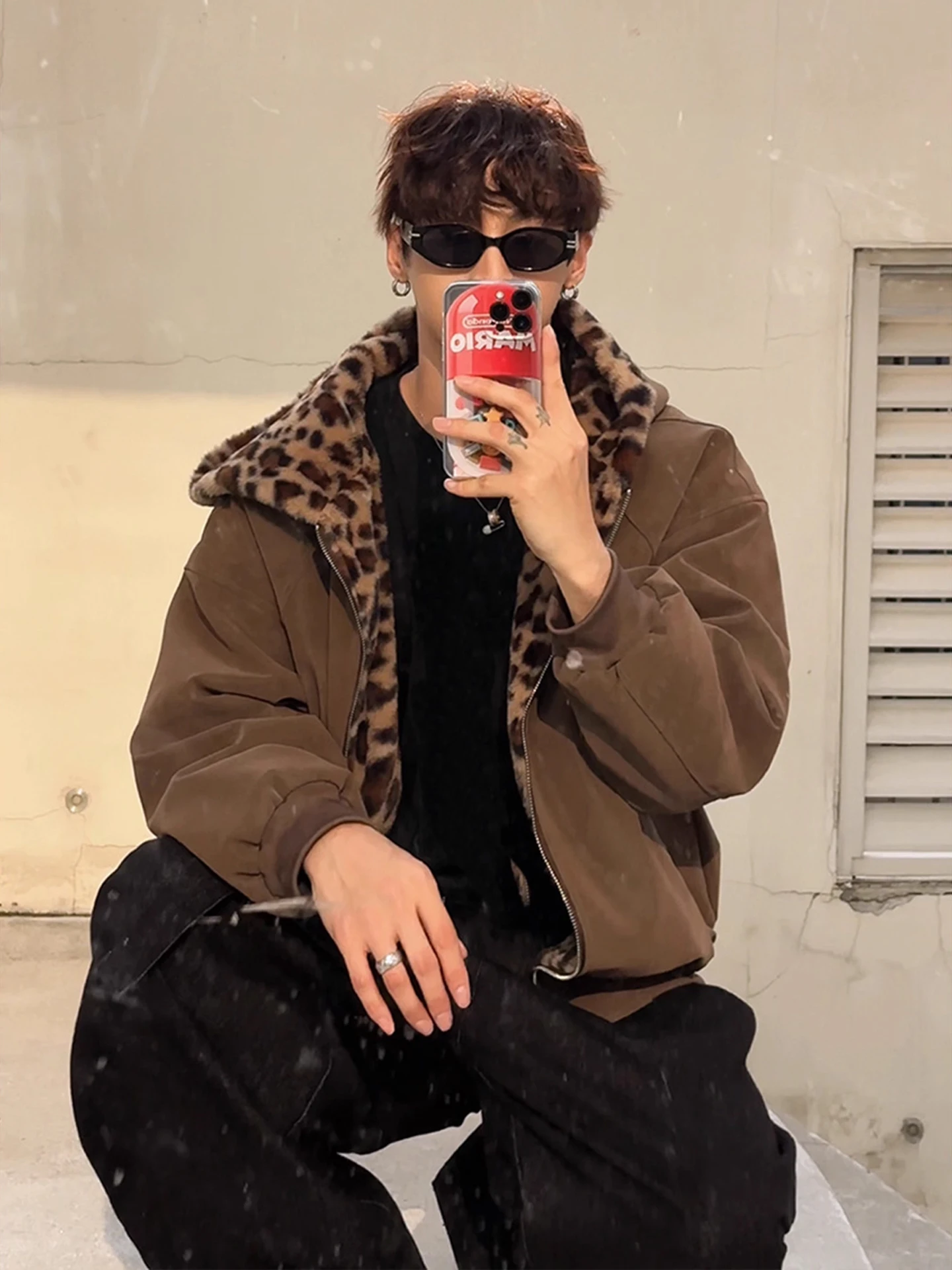 

Double-Sided Wearable Plaid Cotton Jaet for Men Warmth Insulated Fce Lined Winter Coat Casual Loose Fit Hooded Coat