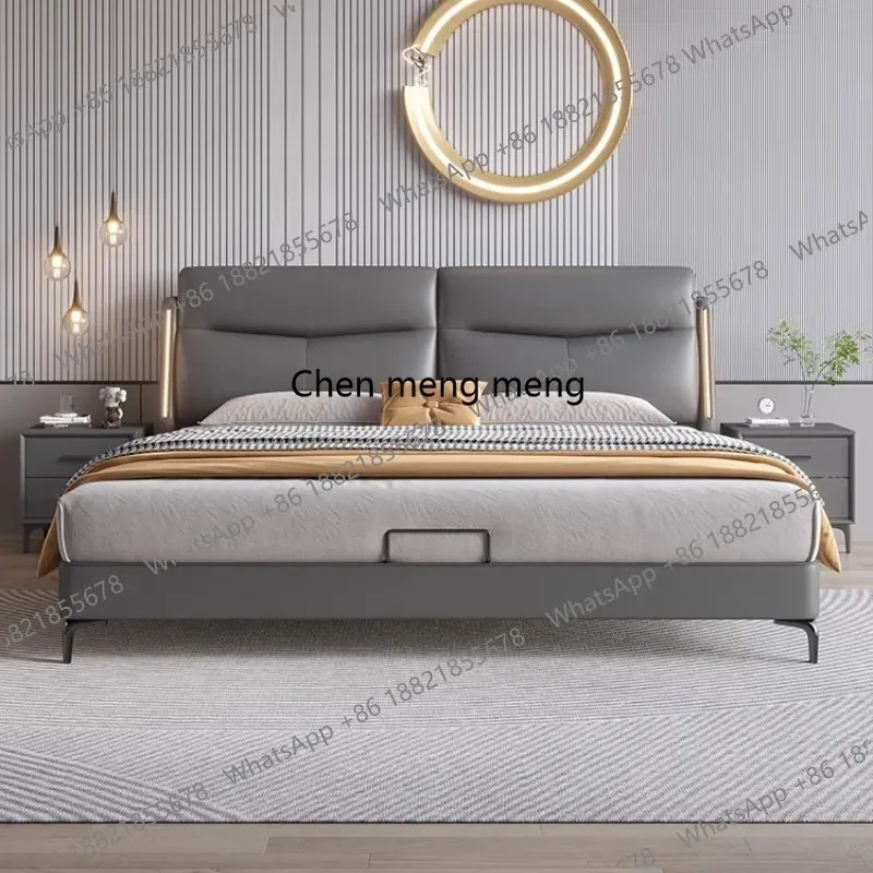 

E136 King Size Double Bed Home Frames Queen Twin Bedroom Wedding Bed Nappa Leather Storage Twin Cama Casal Furniture