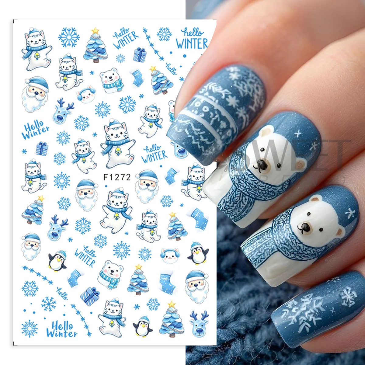 4pcs Creative Christmas Nail Stickers Adorable Dinosaur Colorful Light Santa Claus Cat Maple Leaf Decals Winter Manicure Decor