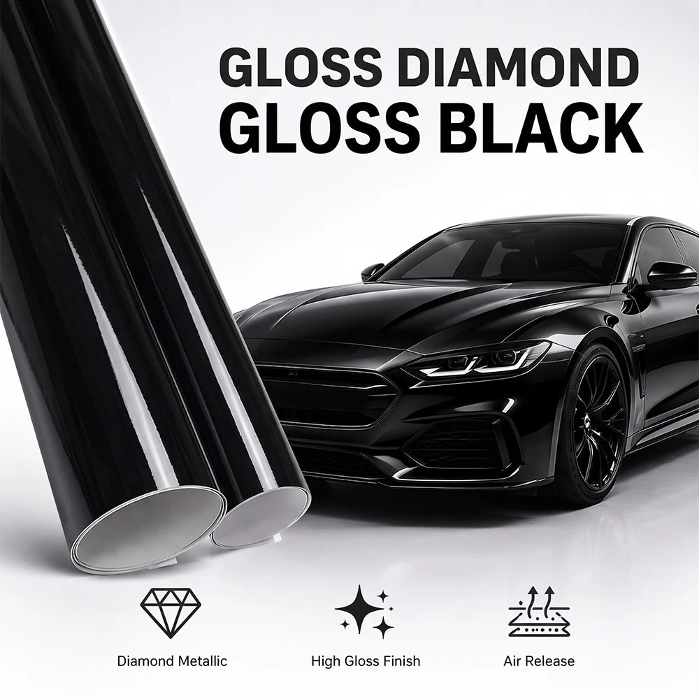 50CM Premium Glänzend Schwarz Auto Wrap Film Aufkleber Fahrzeuge Motorräder Wrapping Film Farbwechsel Abdeckung Auto Tuning Zubehör