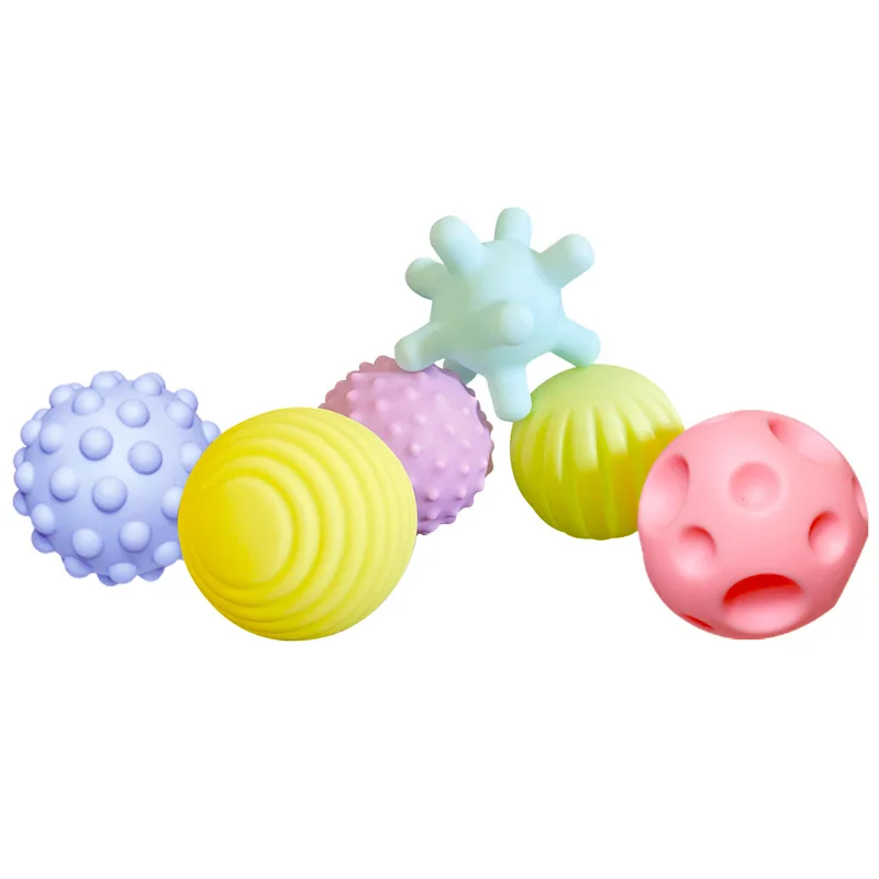 6 PCS Baby Sensory Toys Balls Baby Bath Play Water Bathroom Soft Toys Ball Can Make a Sound Soft Rubber Ball