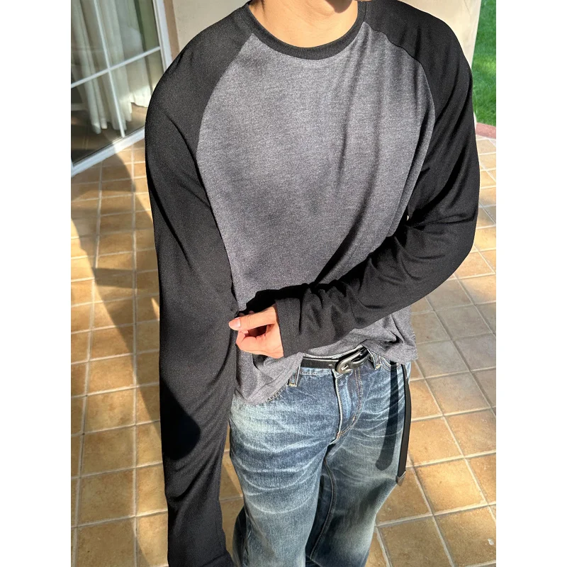 EME Merino الصوف كم طويل ريترو الأساسية عارضة طاقم الرقبة راجلان كم قاعدة قميص تي شيرت أعلى للرجال والنساء #4