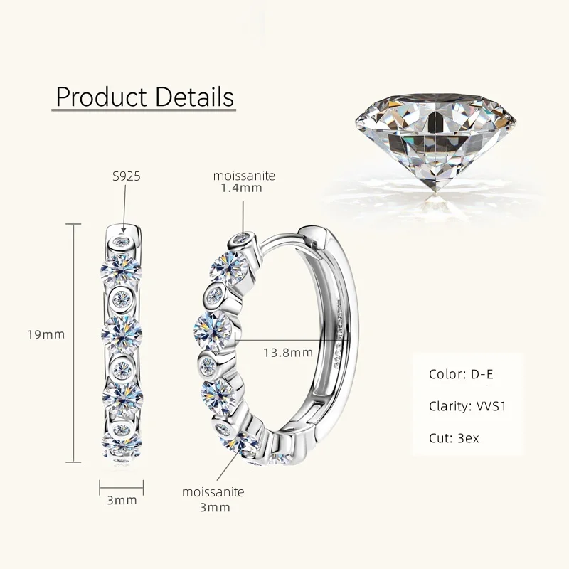IOGOU D0.57CT vvs1 Round Moissanite Diamond Hoop Earrings for Girls Original 925 Sterling Silver Trendy Engagement Fine Jewelry view 2
