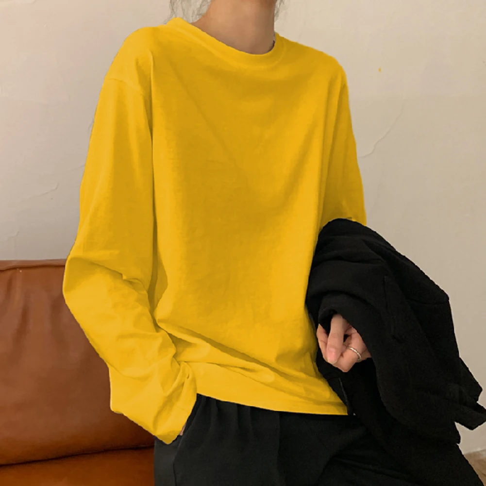 Top sottile casual da donna a maniche lunghe con leggero misto spandex poliestere elasticizzato vestibilità ampia adatto per quattro stagioni