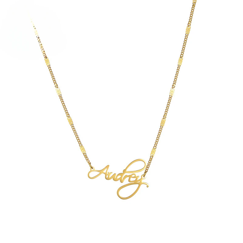 Collar de hilo de oro inglés con cadena de clavícula con nombre de acero inoxidable de corte personalizado, joyería personalizada de clavícula Simple para mujer