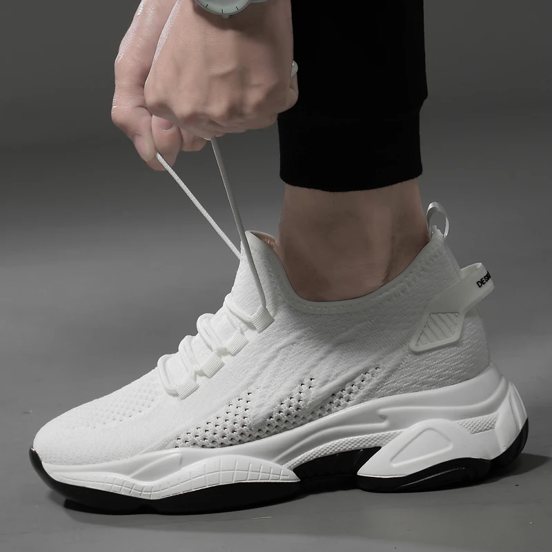 Elevator Shoes Men White Sneakers Hidden Heels Heightening Shoes For Men Fashion Black Breathable 6cm Sports Taller Shoe