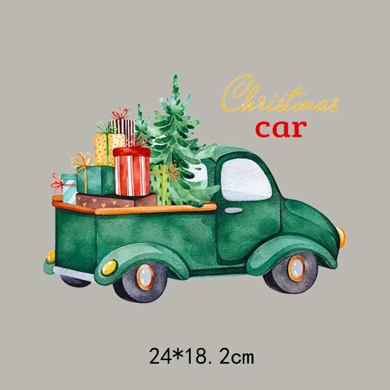 Christmas Tree Christmas Car Christmas Festival DTF Thermo Sticker Decals Heat Transfer Clothes Clothing Crafts Ironing Diy