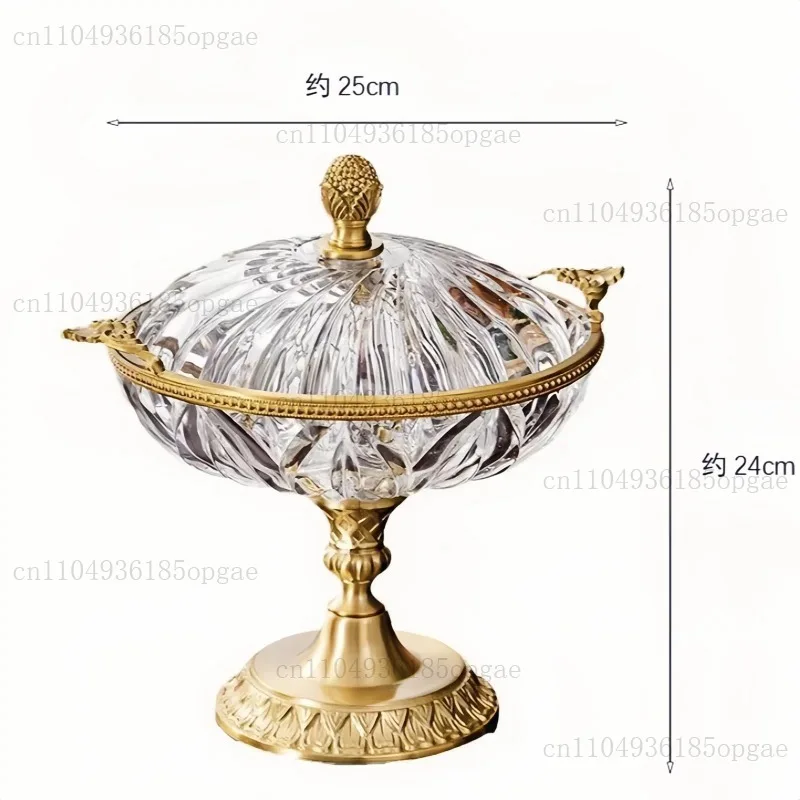 Pure Copper Ornament Crystal Glass Tall Fruit Plate European American French Home Handicrafts Living Room Model Room