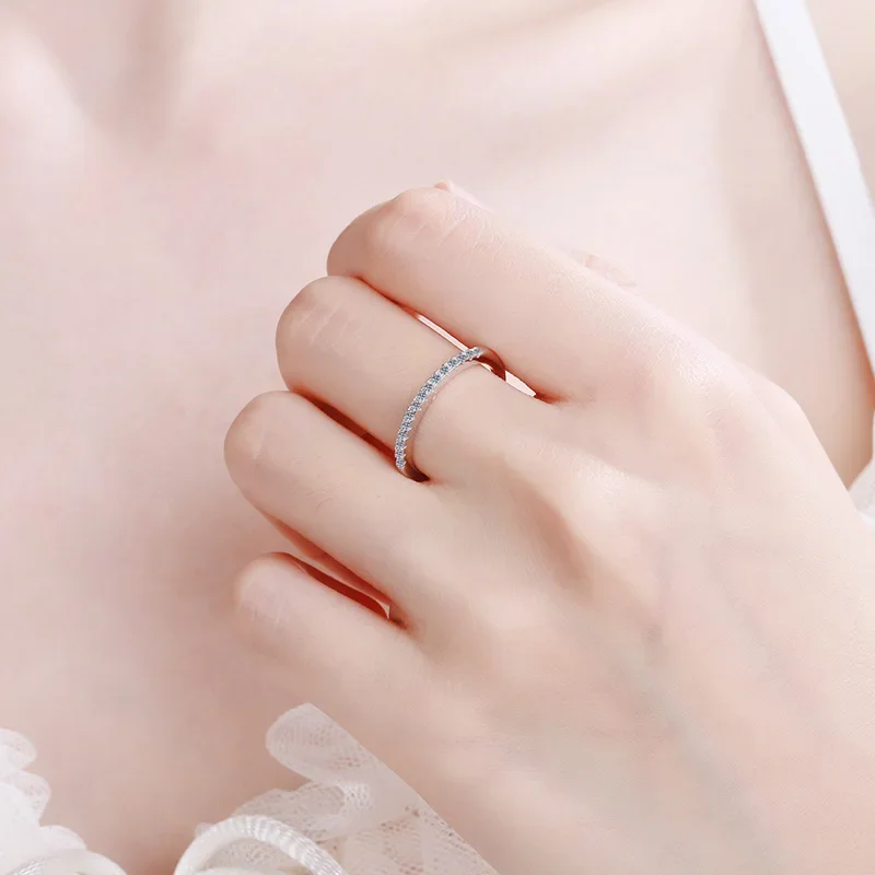 100% Real Moissanite Row Rings Bands For Women 925 Sterling Silver Sparkling Wedding Engagement Fine Jewelry Valentine Gifts