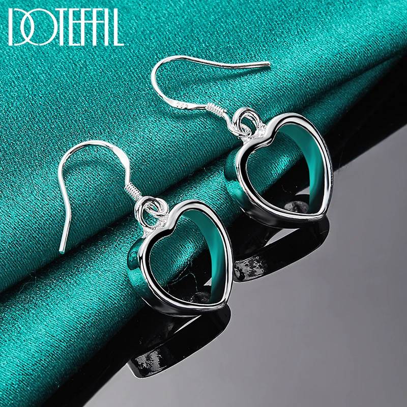 DOTEFFIL 925 Sterling Silver Hollow Heart Drop Earrings Dla kobiety Ślub Zaręczyny Impreza Moda Biżuteria z urokiem — zdjęcie 3