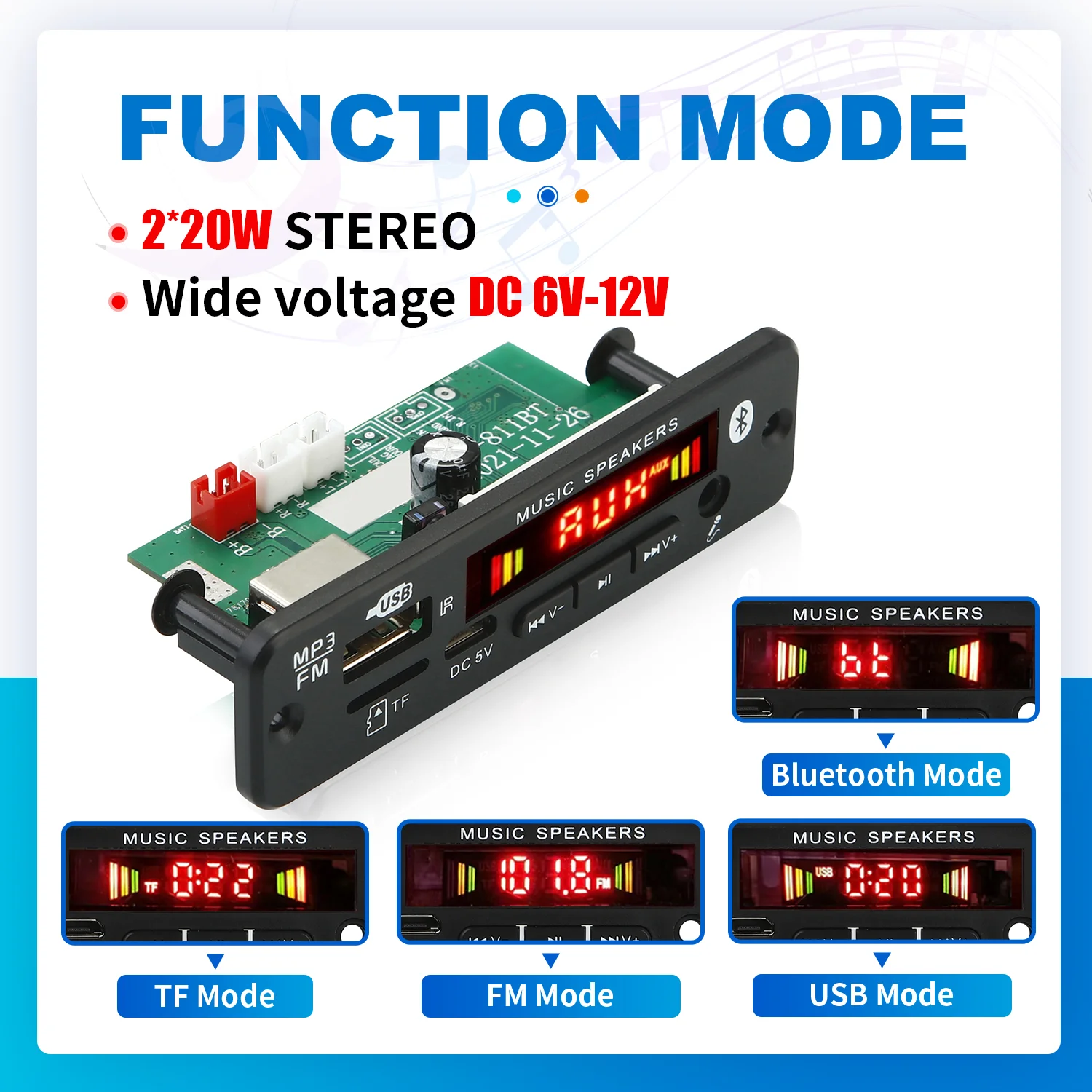 مجموعة فك تشفير السيارة بدون استخدام اليدين ، بلوتوث ، MP3 ، WMA ، WAV ، APE ، الصوت ، من من ، ميكروفون ، USB ، TF ، راديو FM ، مشغل موسيقى ، مكبر صوت ، DC ، 12 فولت