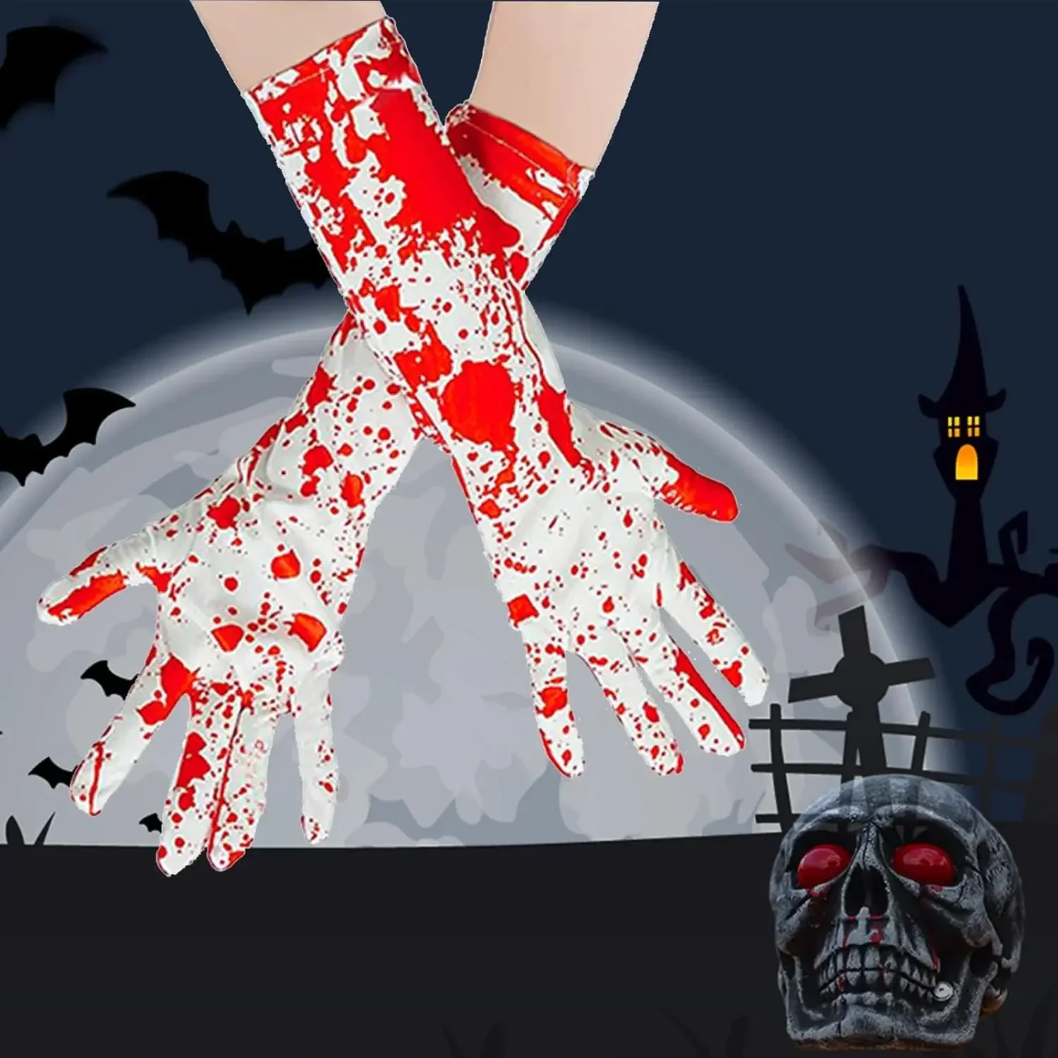 10Pairs Halloween Bloody Socks Blood Splattered Gloves Cosplay Stockings High Socks Halloween Costume Accessory for Women Girls