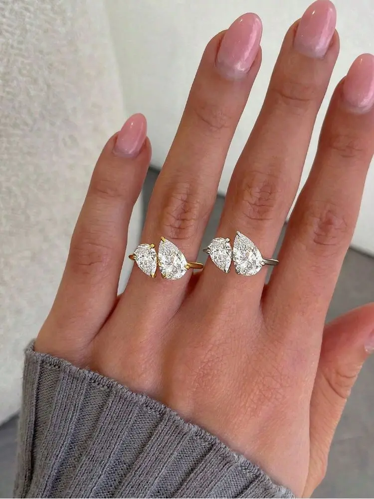 925 Sterling Silver Sparkling Water Drop Interweaving Dazzling Clear Pear CZ Finger Rings For Women Gift Wedding  Fine Jewelry