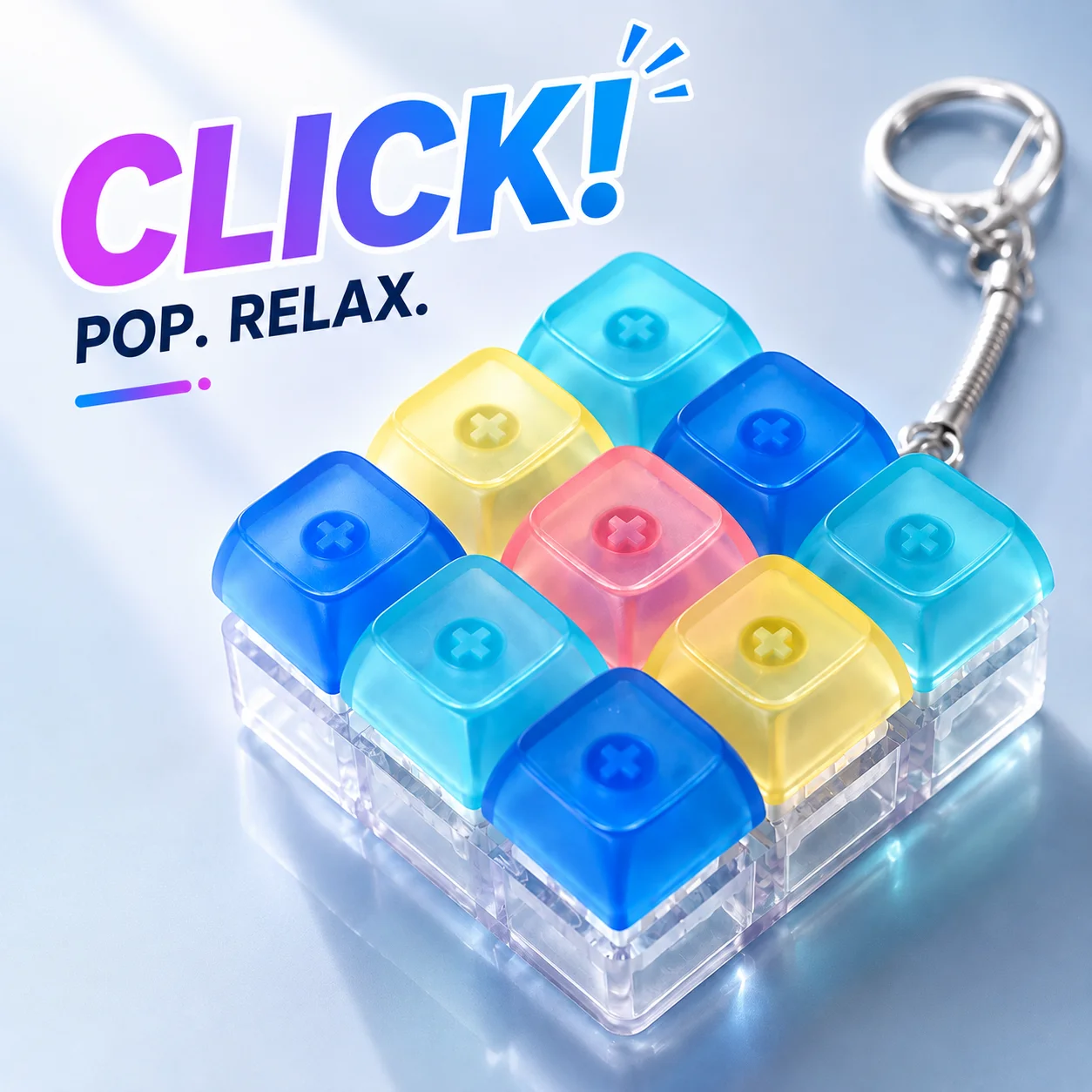 9 Key Keyboard Keychain Fidget Toy Mechanical Clicker Button Stress Relief Toy Backpack Pendant Charm Adult Gift