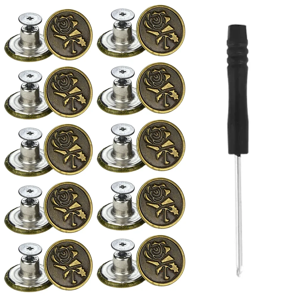 Instant Waist Adjustment with Metal Jeans Buttons 10 PCS 17mm Replacement Screw Buttons for Denims Personalize Your Fit