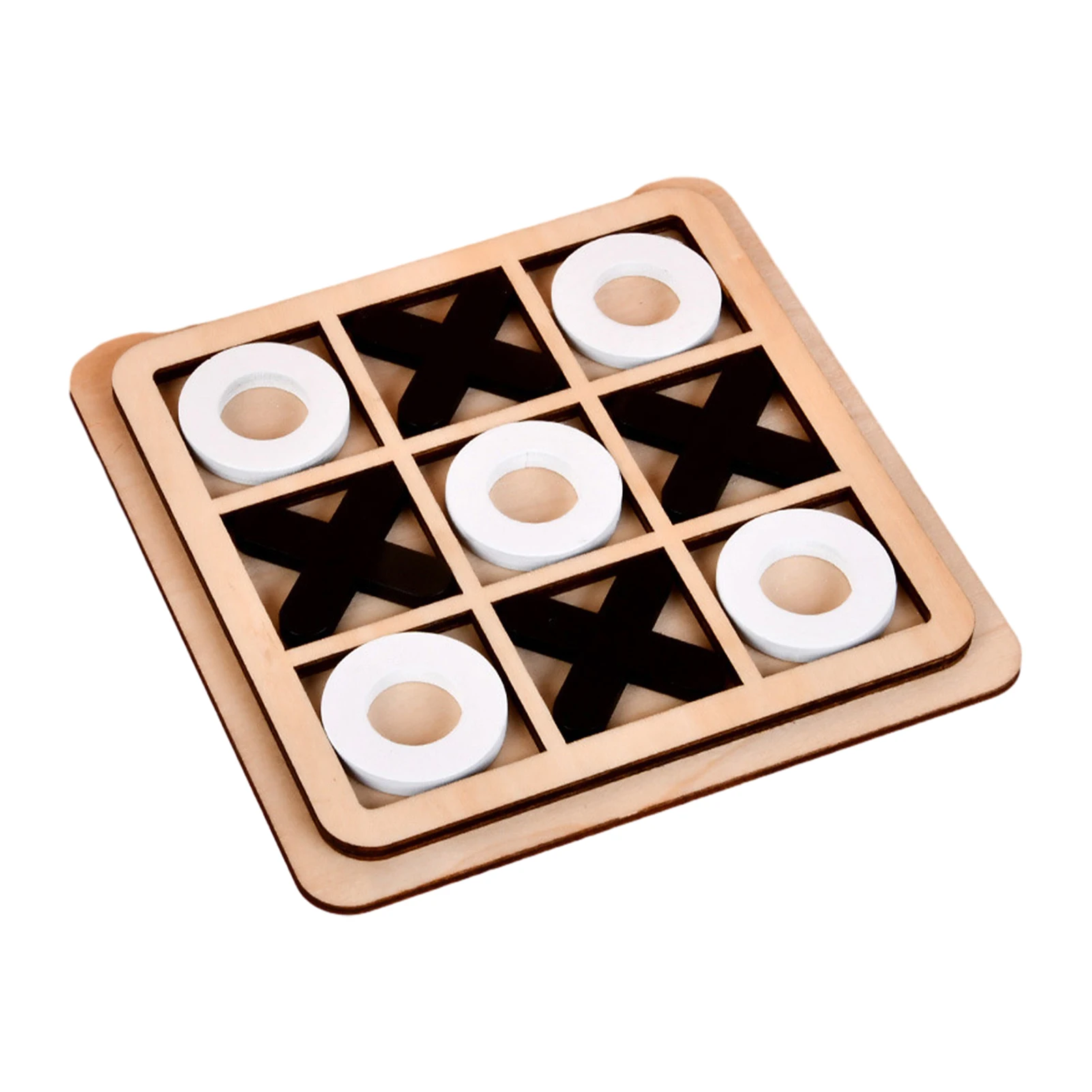 Educational Party Black White Gift Wooden Tic Tac Toe Game Noughts And Crosses Shape Strategy BrainFunny For Kids Family