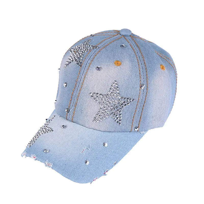 Women Hat Diamond Flower Cowboy Female Bone Baseball Cap Summer Style Casquette Jeans Hat Cowboy Hat Baseball Hats Chapeau Femme