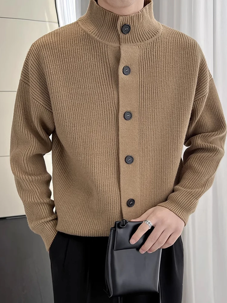 

Casual Knitted Men's Sweater Coat Stand Collar Inner Wear Base irt Top Light Maturi Sle Pure Color Autumn Winter Thiened