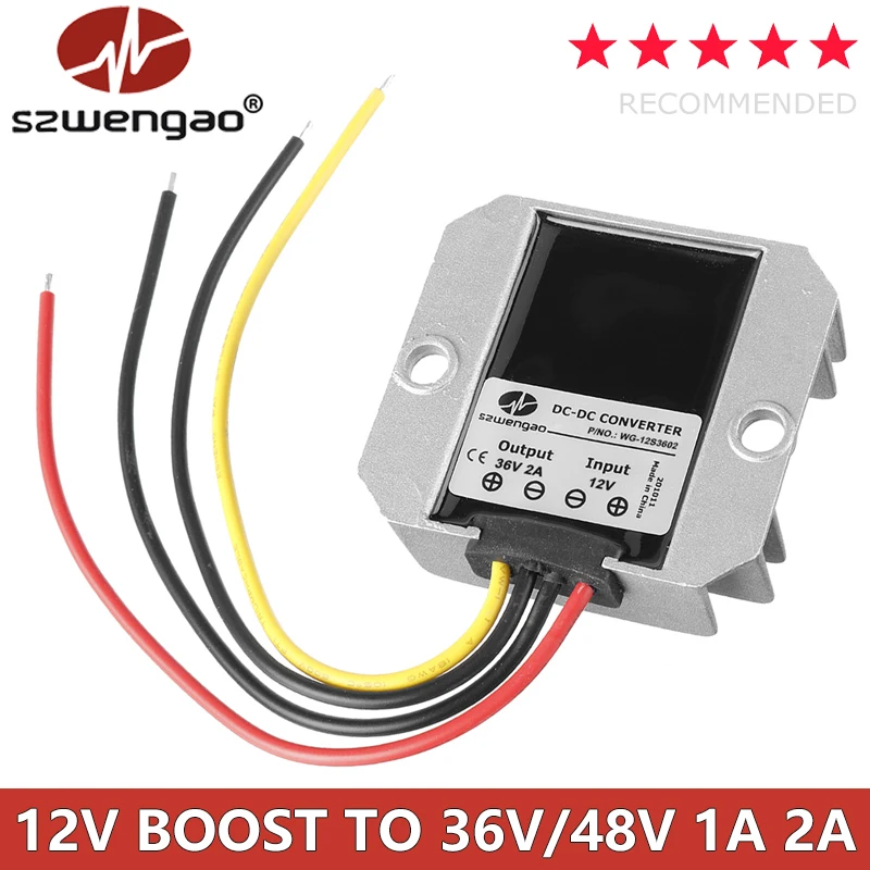 DC 12V to 42V/36V/48V Power Converter 1A 2A Auto Boost Regulator Step-Up Voltage Supply Module Transformer for Car Boat