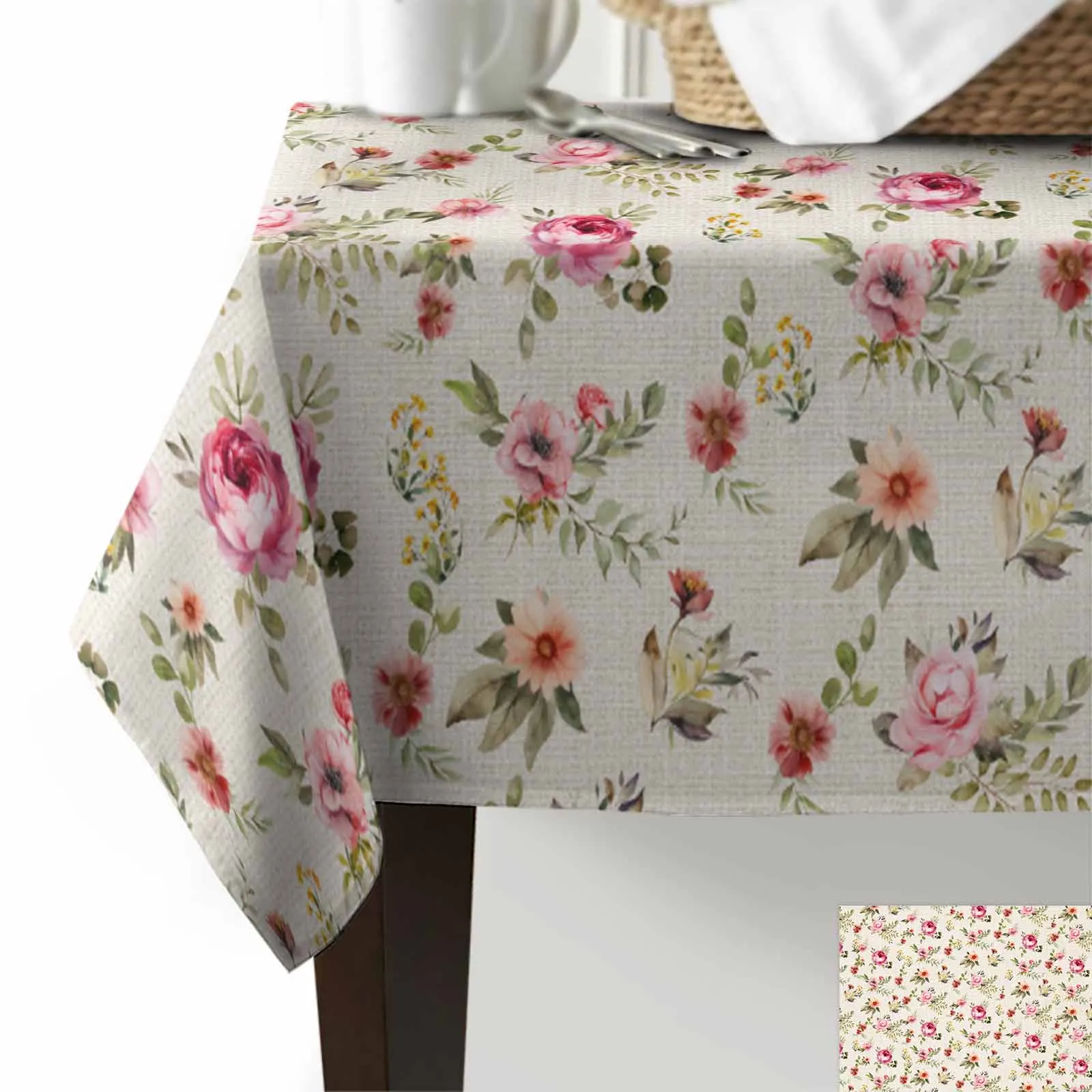 Watercolor Floral Hand-Painted Plant Retro Table Cloth Waterproof Dining Tablecloth Kitchen Decorative Party Table Cover