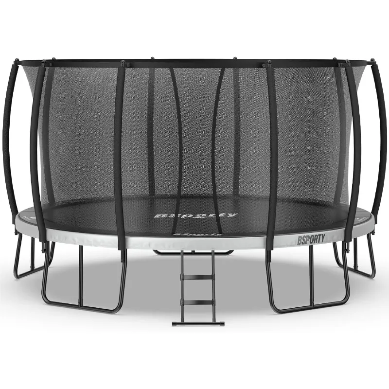 Trampolin für Draußen 10FT 14FT 16FT mit Sicherheitsnetz, 5 Verstärkte U-förmige Beine mit Mittelstütze, ASTM-Zertifiziert, Freizeittrampolin