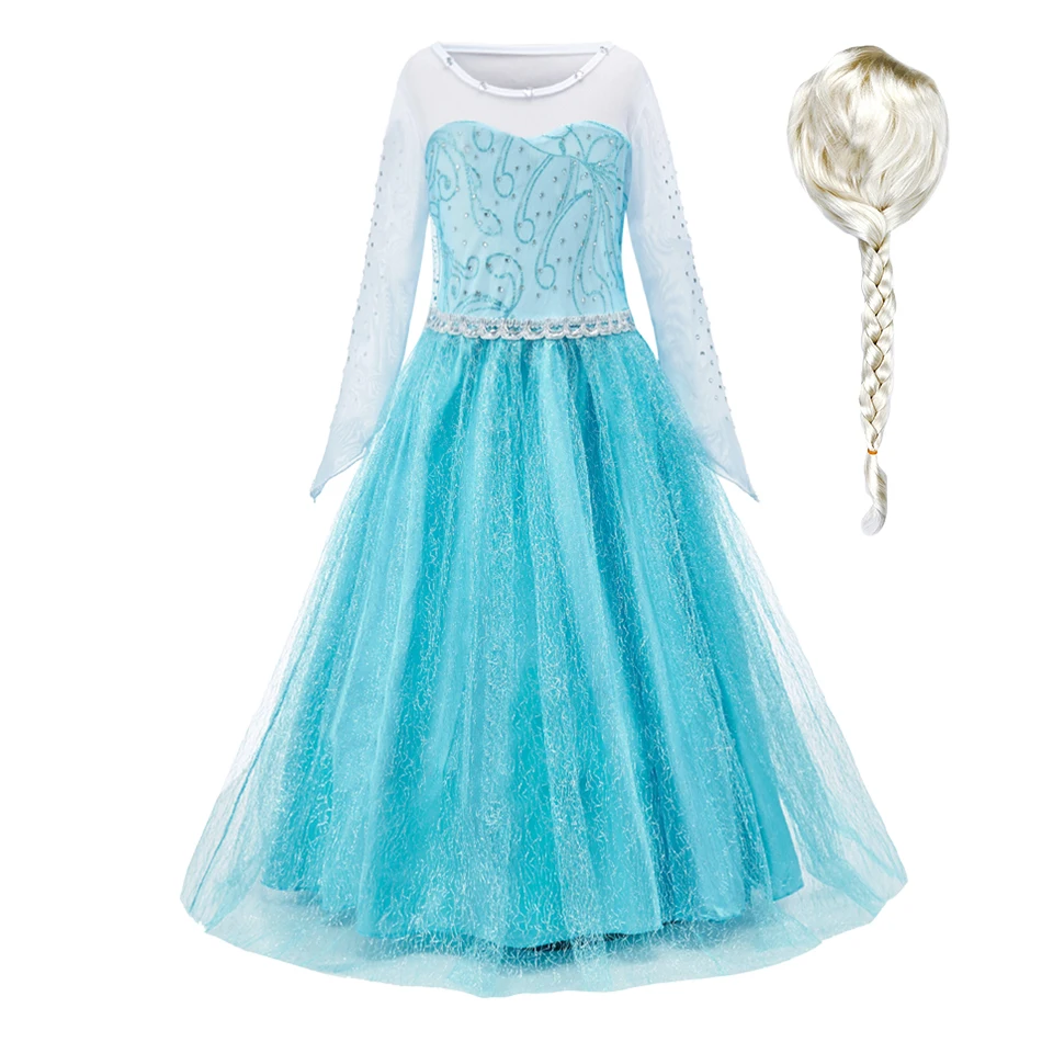 Girls Dresses Children Princess Ball Gown Girls Snow Queen Dance Layered Vestidos Christmas Long Sleeves Kids Cosplay Dresses