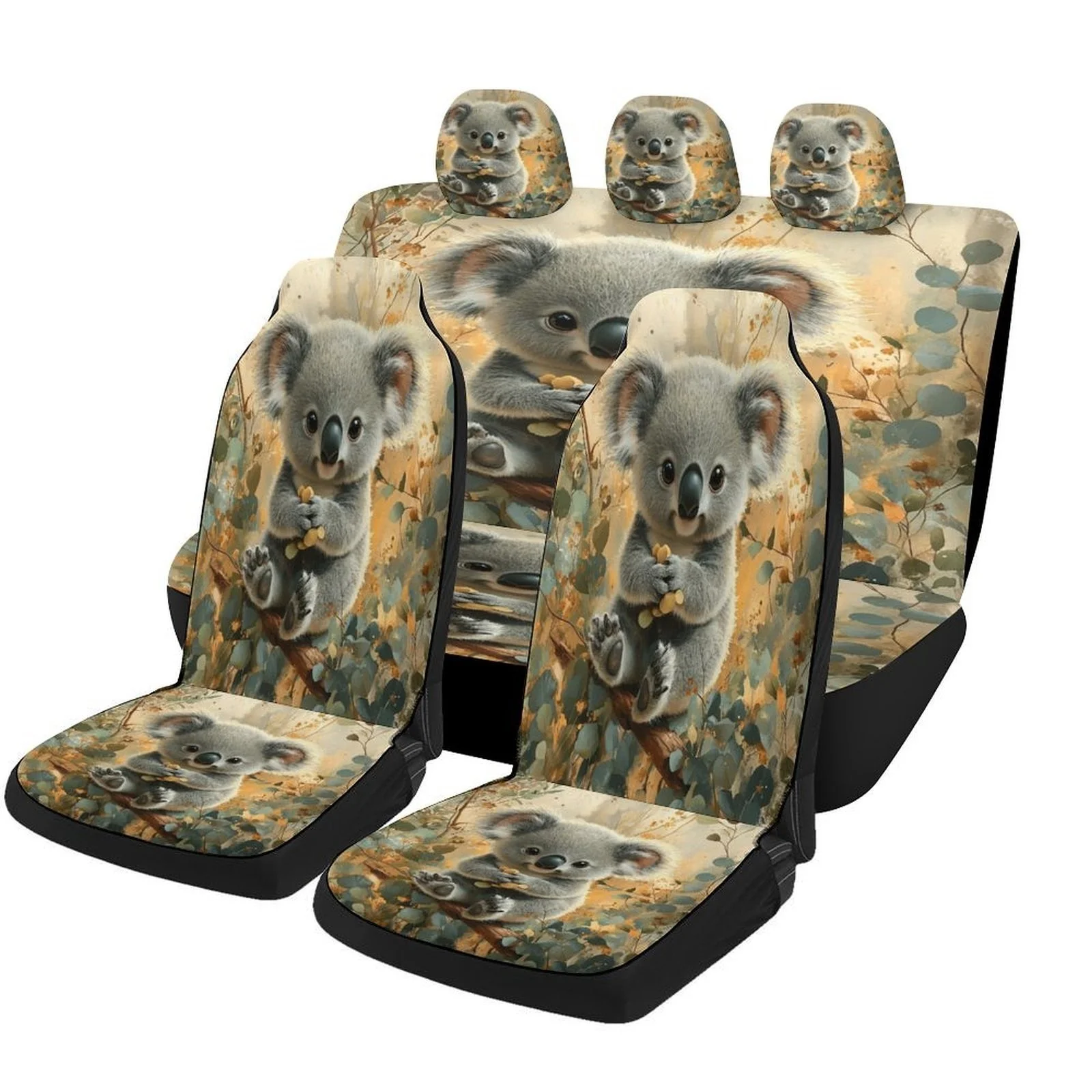 Adorable Koala-Themed Car Seat Cover Set Designed For Various Vehicles, Featuring Stylish And Durable Seat Protectors. This Comp