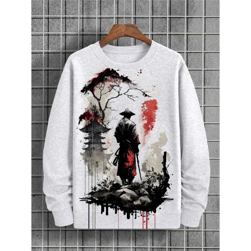 Autumn 3D Landscape Pattern Long Sleeve Print Top Fashion Sweater Men's Pullover Large Size Men's Top Street Casual Men's Wear