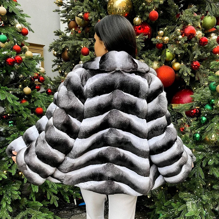 Winter Natural Rex Rabbit Fur Coat Women Short Fur Jackets Chinchilla Fur Best Seller Real Fur Jacket