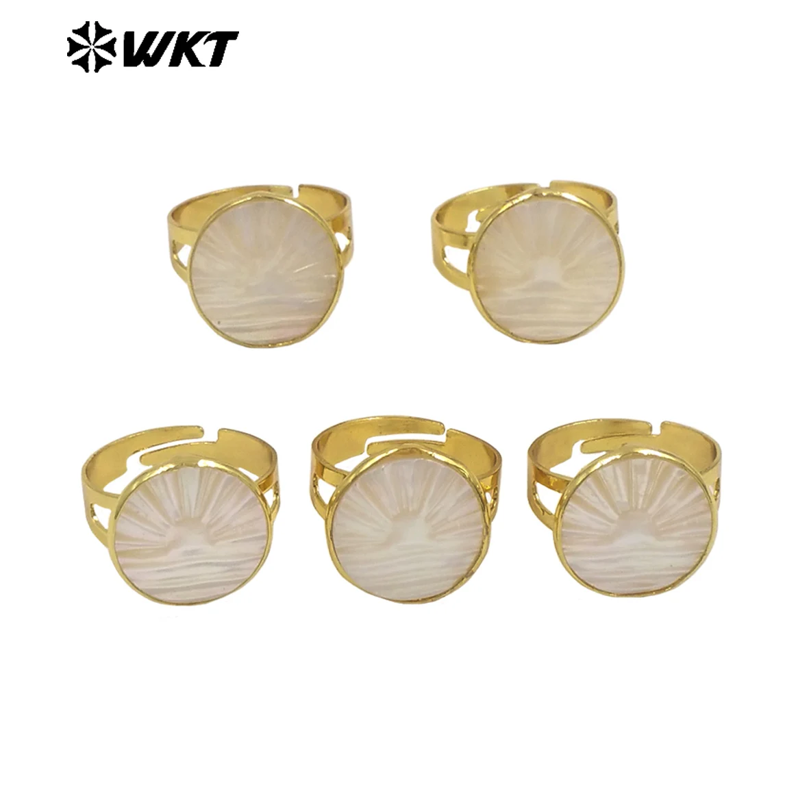WT-MPR171 Newest Simple Style Wholesale Gold Plated Mother Of Pearl Shell Round Ring For Female Daily Wearing Accessory