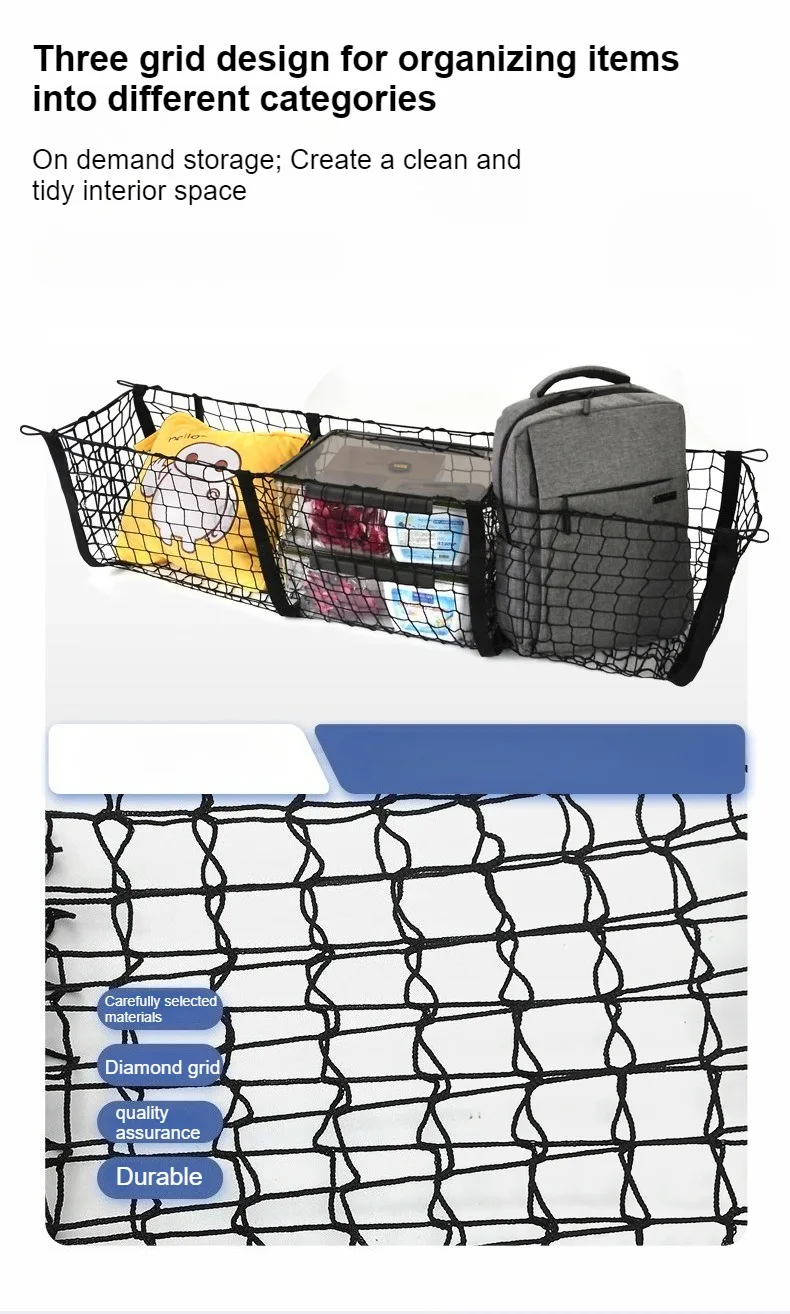 Universal 3-Säulen Cargo Net Stamm Bett Organizer Mesh Lagerung Net Bett Lebensmittel Auto Halter Pickup Lkw Bett Lkw zubehör – Detail 13