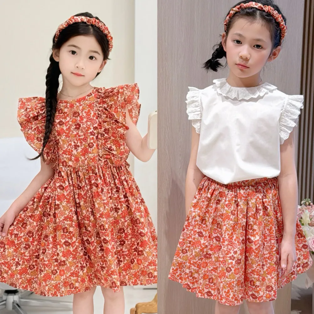 

kids clothes girls summer dresses French floral pattern dress Sweet printed dress girls clothes Princess dress birthday dress
