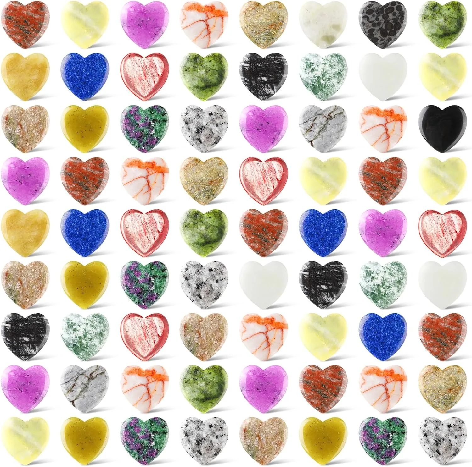 15/30Pcs Heart Healing Stone Polished Healing Crystal Chakra Gems Heart Shaped Gemstones Bulk, Love Worry Stones Palm Pocket