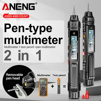 ANENG A3005 Cyfrowy multimetr kieszonkowy 4000 zliczeń Przewód testowy ekranu LCD / zapobiegający wyświetlaczowi bez baterii True RMS Czarny Too