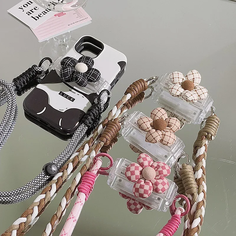 

Новый универсальный прочный ремешок для телефона — утолщенный плетеный ремешок через плечо контрастного цвета, плечевая цепочка с цветочным зажимом на спине
