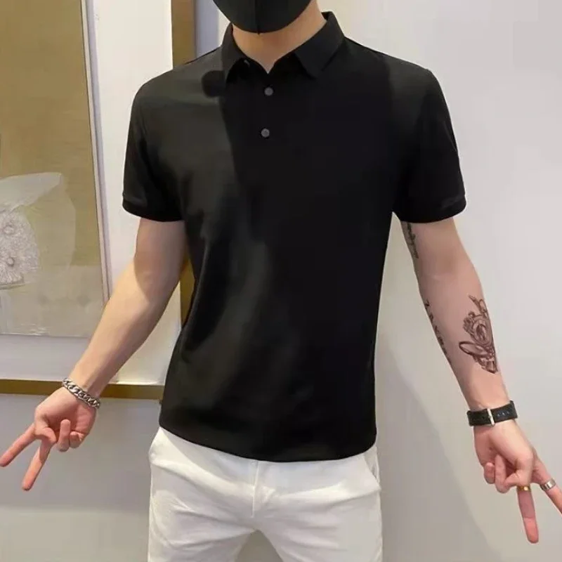 

White Red Skinny Plain Black with Collar T Shirt for Men Yellow Stylish Kpop Cheap Tops Ordinary Luxury Elegant Man Polo Shirts
