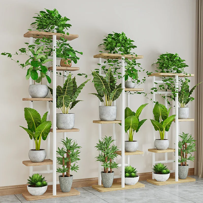 Elegant Metal & Wooden Flower Stand Versatile Flower Display and Pot Stand for Indoor/Outdoor Plant Decor